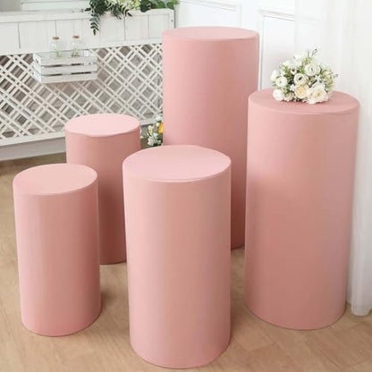 Efavormart Set of 5 | Dusty Rose Spandex Cylinder Plinth Display Box Stand Covers, Stretchable Pedestal Pillar Prop Covers - 160 GSM - color: Dusty Rose, size: Spandex Cylinder Covers