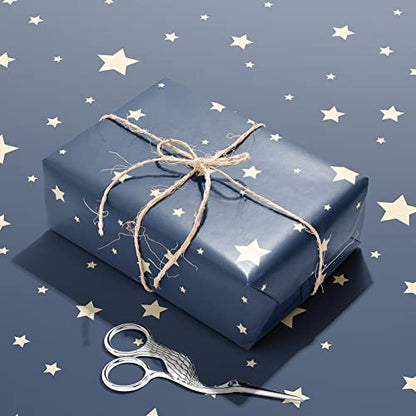 Ulmasinn Wrapping Paper Flat 8 Sheets for Birthday, Holiday, Father'S Day, Weddings, Graduations, Navy Printed with Geometric Patterns, Checks, Stars, Spots 20 X 29 Inches Each - color: Birthday deep blue