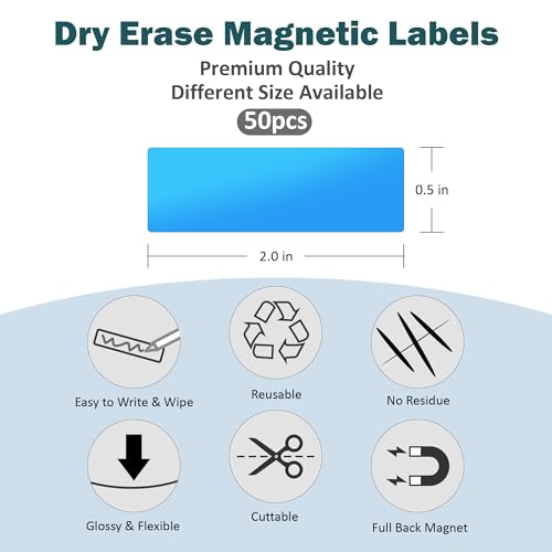 LLPT Dry Erase Magnetic Labels, 0.5" x 2" 50 Packs, White - color: White, size: 0.5" x 2"