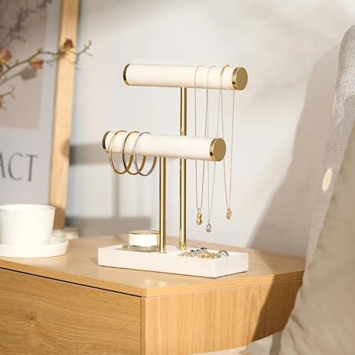 bussdis 2 Tier Bracelet Holder Display, Necklace Holder Organizer, Beige - color: Beige