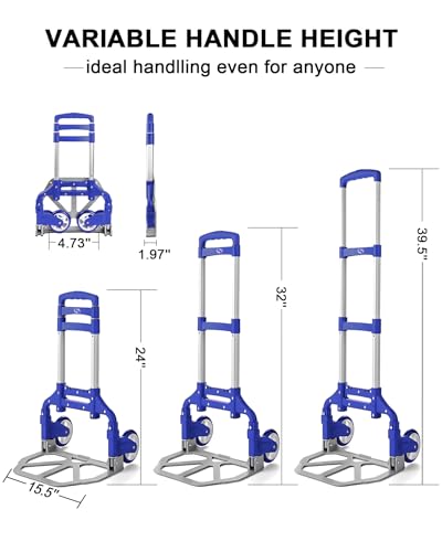 200 LBS Folding Hand Truck, Dolly Cart with Wheels - color: Blue