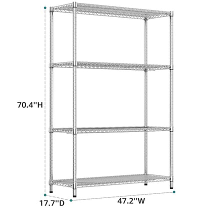 IZEUK 3400 LBS Garage Shelving Wide Storage Shelves 4 Tier Metal Shelves Heavy Duty Adjustable Utility Shelf Rack Chrome 17.7" D x 47.2" W x 70.4" H - color: Chrome, size: 4 Tier, 17.7" D x 47.2" W x 70.4" H