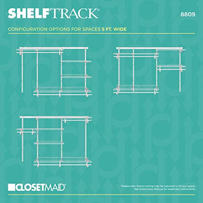 ClosetMaid ShelfTrack Wire Closet Organizer System, Adjustable from 5 to 8 Ft., with Shelves, Clothes Rods, Hardware, Durable Steel, White - color: White, size: 5 to 8 ft