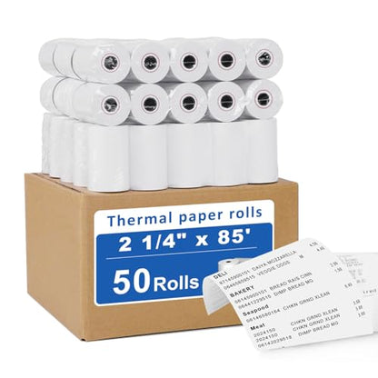 (50 Rolls) 2 1/4 X 85 Thermal Receipt Paper Rolls- Fits All Pos Cash Registers, For Clover POS Cash Register Printers-Premium Quality German Paper - size: 50 Rolls- 2 1/4 x 85 thermal paper