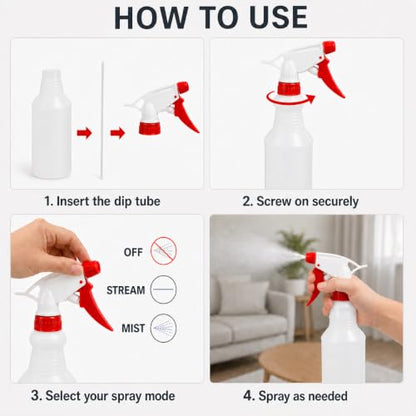 12 Pack 16oz Spray Bottles, Reusable Fine Mist Water Sprayer for Plants, Cleaning, High Output Ultrafine Misting Plastic Spray Bottles for Water, Salon, Garden, Kitchen and Bathroon