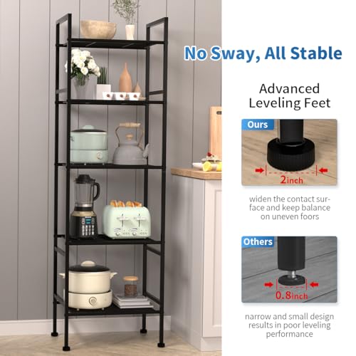 SUNLPH 5-Tier Wire Shelving Metal Rack Shelves, Standing Storage Shelf Units Flat for Laundry Bathroom Kitchen Pantry Closet Organization (Black, 16.9" L x 12.2" W x 53.4" H)
