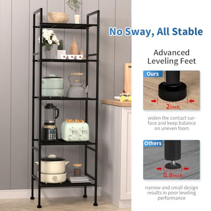 SUNLPH 5-Tier Wire Shelving Metal Rack Shelves, Standing Storage Shelf Units Flat for Laundry Bathroom Kitchen Pantry Closet Organization (Black, 16.9" L x 12.2" W x 53.4" H)