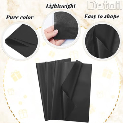 500 Sheets Halloween Black Tissue Paper Bulk 15 x 20 Inch for Gift Bags - color: Black, size: 15 x 20 Inch