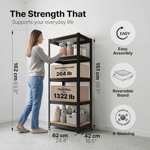 HOMEDANT House Black 24.1" W 5 Tier Storage Shelves Garage Shelving Unit - color: Black, size: 24.4"W x 16.5"D