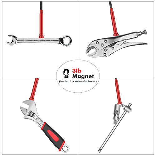 Housolution Grabber Tool Magnetic, Bendable Reacher with LED Lights, Red - color: Claw Grabber-red