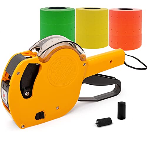 Motex Genuine MX-5500NEW 1 Line 8 Digits Price Tag Gun Kit - Includes 10,000 Blank Labels (White + Red + Yellow + Green) and 1 Pre-Loaded Inker with 1 Ink Refill (Yellow) - color: Yellow Kit - 3 Red + 3 Yellow + 3 Green Rolls