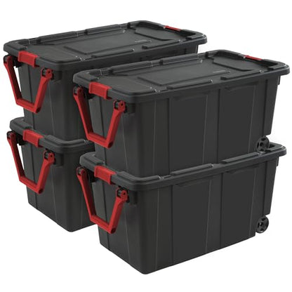 Sterilite Industrial Storage Tote w/Wheels for Garage, 40 Gallon, 4-Pack
