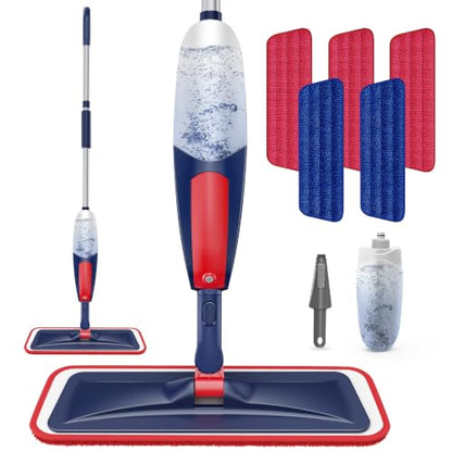 Spray Mops for Hardwood Floor Cleaning: Wet Flat Mop for Wood Tile Laminate - color: Darkblue Red