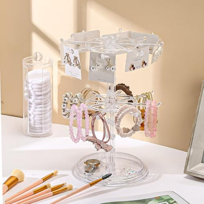 Yuntau 2 Pcs 2 Tier Keychain Display Stand for Bracelet, Rotating - color: Clear