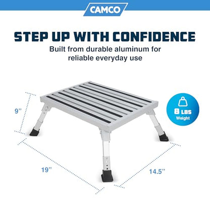 Camco Folding Aluminum Step Stool, Adjustable Height for RV and Trailers, Silver - Lightweight, Foldable, and Heavy-Duty Stepping Platform for Home and Camping - style: Adjustable Step