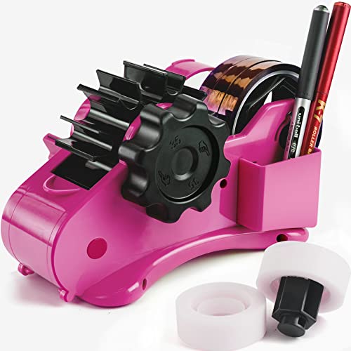 Cute Pink Heat Tape Dispenser with Pen Slot and 1"& 3" Dual-roll cores,semi-Automatic Desk 3/4" Sublimation Tape Dispenser & Cut, Designed for Office,School and Warehouse. - color: Pink