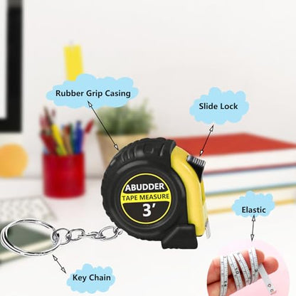 18 Pack Small Tape Measure Keychains - Mini Tape Measures Retractable,Pocket Measurement Tape Bulk Easy Read 3 Feet - color: Yellow