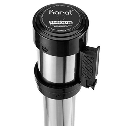 Karat 38 inch height Guidance Stanchion, Guests Safety, Crowd Control with 6.5 foot Black Retractable Belt Easy Connect Assembly For your Store, Restaurant, Bulding- Set of 2 (Silver)