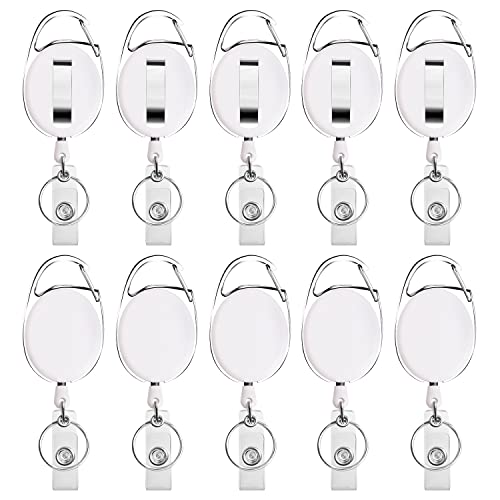 moeverEX Retractable Badge Holder with Carabiner Reel Clip and Key Ring - size: White-10pcs
