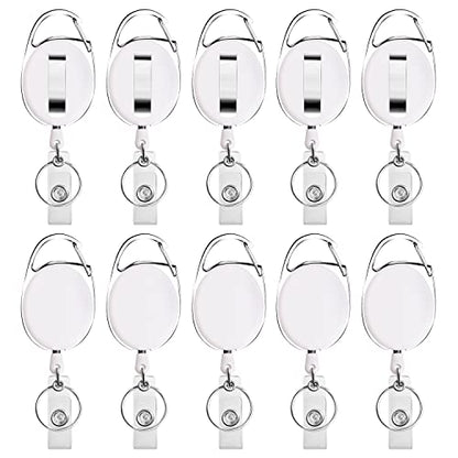moeverEX Retractable Badge Holder with Carabiner Reel Clip and Key Ring - size: White-10pcs