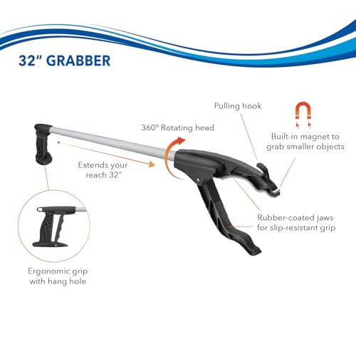 Unger Grabber Reacher Lightweight Multi-Purpose Tool with Trigger Grip, 360 Degree Rotating Head, and Magnetic Tip, 32", Assorted - style: Grabber