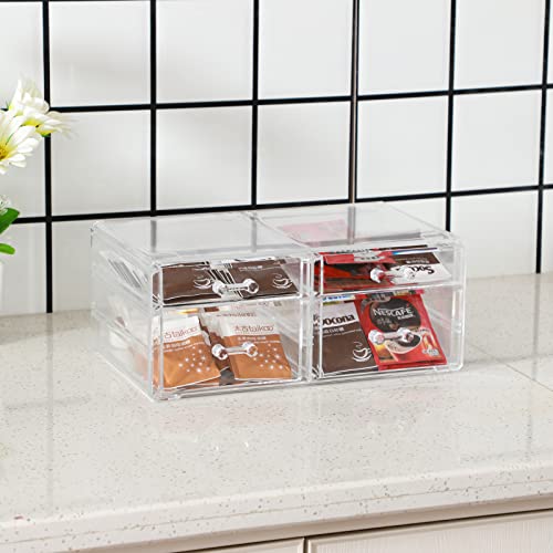 Cq acrylic Makeup Organizers with 4 Drawers,Rectangular Office Stationery Supplies Plastic Clear Storage Containers,Stackable Acrylic Drawers Suitable for Office,School,Home desk organizer - size: 2 Small Drawers, 2 Medium Drawers