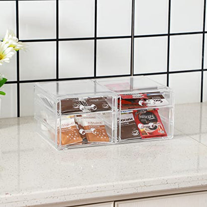 Cq acrylic Makeup Organizers with 4 Drawers,Rectangular Office Stationery Supplies Plastic Clear Storage Containers,Stackable Acrylic Drawers Suitable for Office,School,Home desk organizer - size: 2 Small Drawers, 2 Medium Drawers