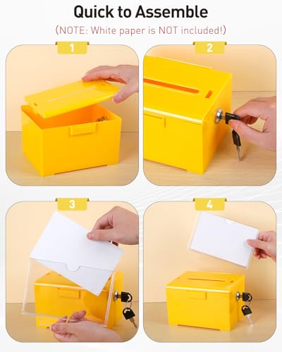 Uniclife 6.2"x 5" x 4" Yellow Acrylic Donation Box with Lock and Slot - color: Yellow, size: 1 Pack