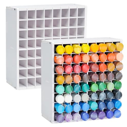 Krafetto 2 Pack 64-Grid Paint Organizer for 2 Oz Bottles, Wall Mount - color: 2pcs white paint rack