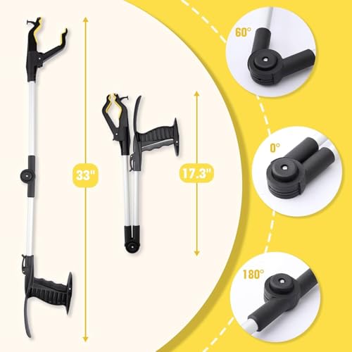 32" Grabber Reacher Tool, 2-Pack Foldable Reacher Grabber Pickup Tool with Shoe Horn Design, Trash Picker Upper Grabber with 360° Rotating Jaw & Magnet, Bend-Free Grabbers for Seniors