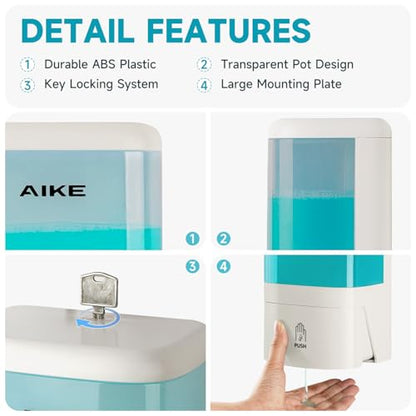 AIKE Liquid Commercial Soap Dispenser,40oz Capacity for Bathroom White - color: White