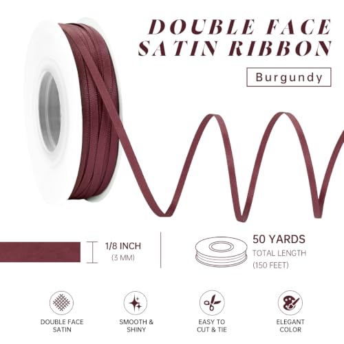 MAYREEL Burgundy Satin Ribbon 1/8 Inch Thin Double Faced 50 Yards - color: Burgundy, size: 1/8 Inch