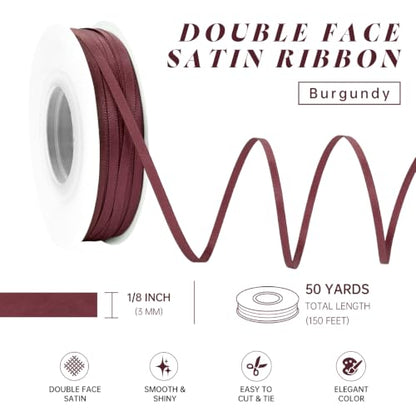 MAYREEL Burgundy Satin Ribbon 1/8 Inch Thin Double Faced 50 Yards - color: Burgundy, size: 1/8 Inch
