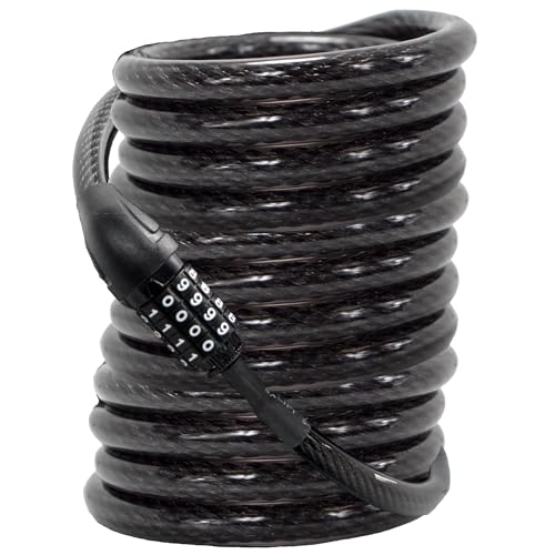 Lumintrail Long Coiled Bike Cable Lock 3/8 Inch (4, 6, 10, 15, 30ft), Weatherproof Locks for Kayak, Bike, Scooter, Paddleboard, Outdoor Equipment, Resettable Combination Lock Anti Theft Protection - size: 4-FT