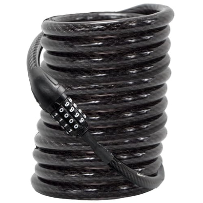 Lumintrail Long Coiled Bike Cable Lock 3/8 Inch (4, 6, 10, 15, 30ft), Weatherproof Locks for Kayak, Bike, Scooter, Paddleboard, Outdoor Equipment, Resettable Combination Lock Anti Theft Protection - size: 4-FT