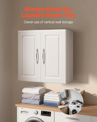 VEVOR Laundry Room Wall Cabinet, 2-Tier Wall Mounted Hanging Cabinet with Adjustable Shelf, Cupboard Storage with 2 Doors, for Kitchen, Bathroom, Laundry, 11.8 x 23.6 x 23.6 in (D x W x H), White - size: 24 Inch, style: 2 Doors