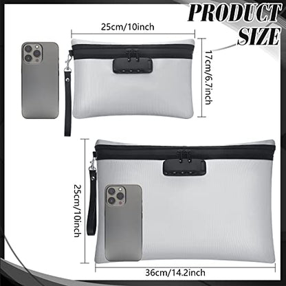 Nezyo 2 Pcs Fireproof Document Bag with Lock, Waterproof Money Pouch,Grey - color: Grey