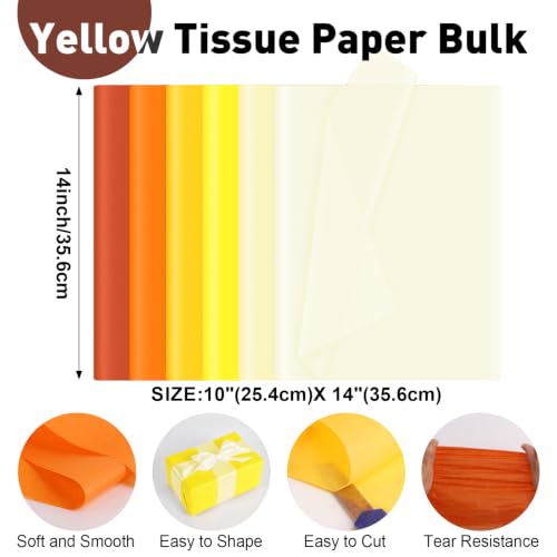 TUXIYA 330 Pcs Yellow Tissue Paper,6-Color 14"X10" Tissue Paper Bulk - color: Yellow