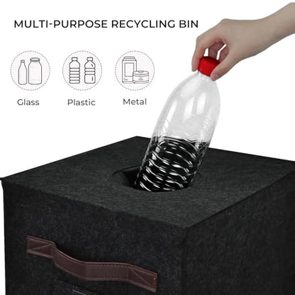 Recycling Bin for Kitchen 26 Gallon, Indoor Recycle Bin with Lid, 100L Recycle Trash Can, Large Recycling Bin for Home with Plastic Glass Metal Labels (Grey, 26 Gallon) - size: 26 gallon