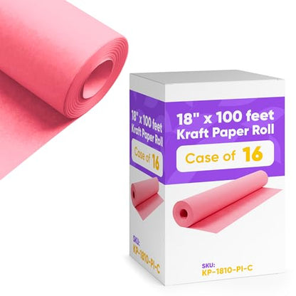 18" x 1200" (100 ft) Pink Kraft Paper (Case of 16 Rolls), Made in USA - color: Pink, style: Bulk Case - 1 Color