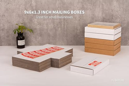 50 Pack 9x6x1.3 inch Small Shipping Boxes for DVD, Book Mailers - color: White