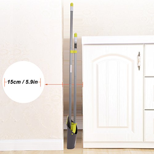 TreeLen Broom and Dustpan Set, TreeLen Broom with Dust Pan with Long Handle Combo Set for Office and Home Standing Upright Sweep Use with Lobby - color: B Gray Green Broom Set