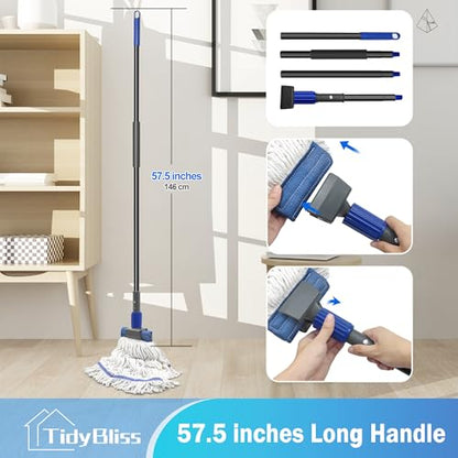 TidyBliss Commercial Mop Heavy Duty with 57.5” Long Handle for Floor - color: Blue