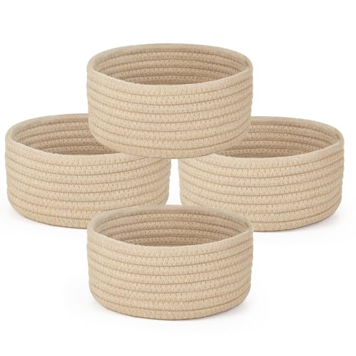 Dahey Set of 4 Mini Woven Baskets, Small Gift Baskets for Organizing, Beige - color: Beige, size: 7.09"W x 3.15"H