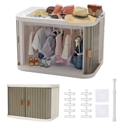 Doll Wardrobe Storage Box, Foldable Doll Closet, Transparent Grey