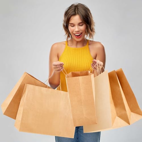 Maitys 12 Pcs 18x14x7 Inch Brown Large Kraft Paper Gifts Bags with Handles - color: Brown 1, size: 18x14x7 Inch