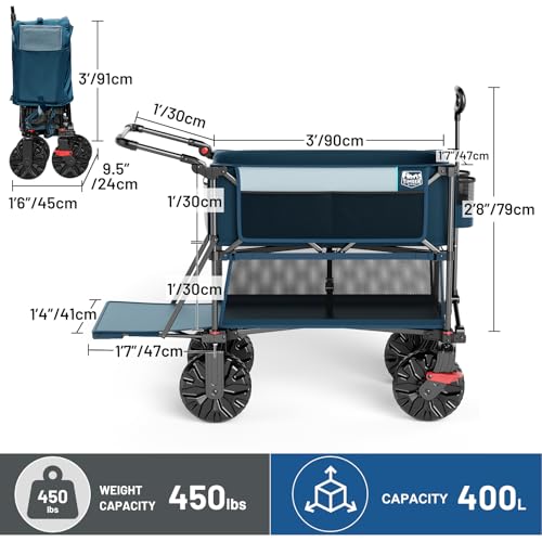 TIMBER RIDGE Push & Pull Double Decker Wagon, 400L Capacity & 450lb Load