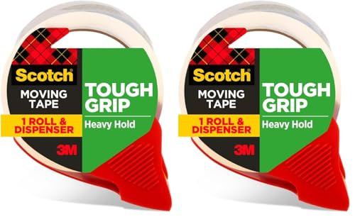 Scotch Tough Grip Moving Packing Tape, Clear, Moving Tape that Secures Boxes up to 80 Pounds, Moving Supplies, 1.88 in. x 54.6 yd., 1 Tape Roll (Pack of 2) - size: 1 Roll (Pack of 2)
