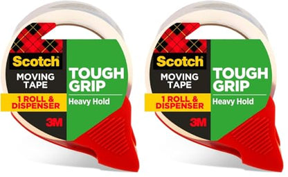 Scotch Tough Grip Moving Packing Tape, Clear, Moving Tape that Secures Boxes up to 80 Pounds, Moving Supplies, 1.88 in. x 54.6 yd., 1 Tape Roll (Pack of 2) - size: 1 Roll (Pack of 2)