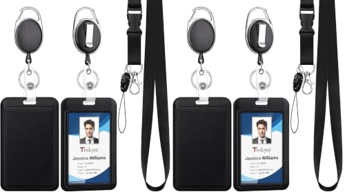 Teskyer Lanyards for ID Badges Set, 2 ID Badge Holder with 2 Heavy Duty Badge Reel and 1 Detachable Lanyard for Office School Work Name Badges - 5 PCS (Pack of 2) - size: 5 PCS (Pack of 2)